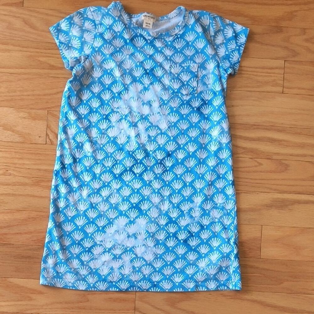 Crewcuts, Ocean Blue Seashells Cotton Shiftdress, Size 8-9 Good-stain